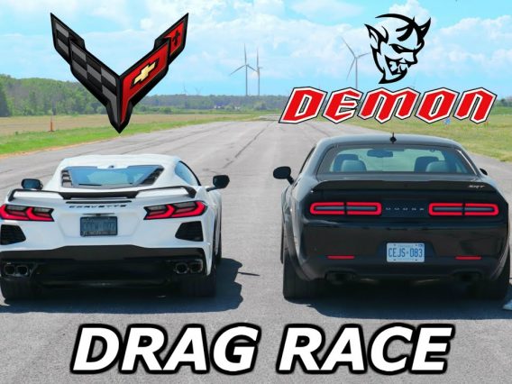 2020 C8 Corvette vs Dodge Demon // DRAG & ROLL RACE